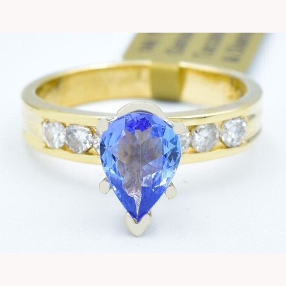 Genuine 1.35 Cts Tanzanite & Diamonds Ring 14K Gold